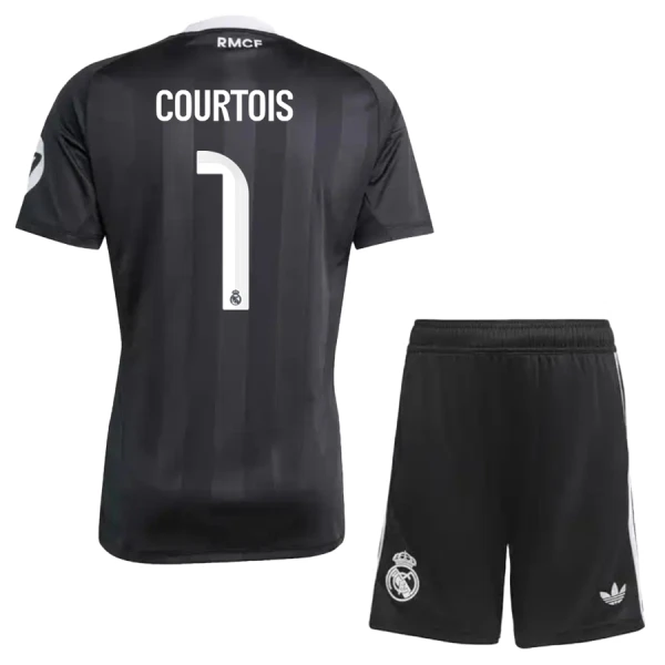 Real Madrid Thibaut Courtois 1 Djeca Golmanski Nogometni Dresovi 2025/26 Crna (+ Kratke Hlače)